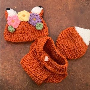 Hand crocheted Fox hat and diaper cover